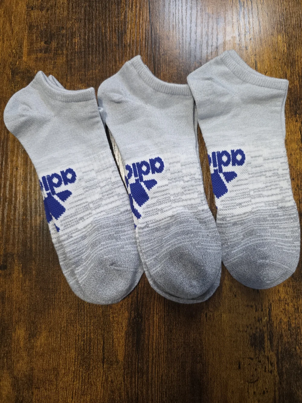 adidas Light Gray Low-Cut Athletic Socks with Blue Logo - 3 Pack NWOT
